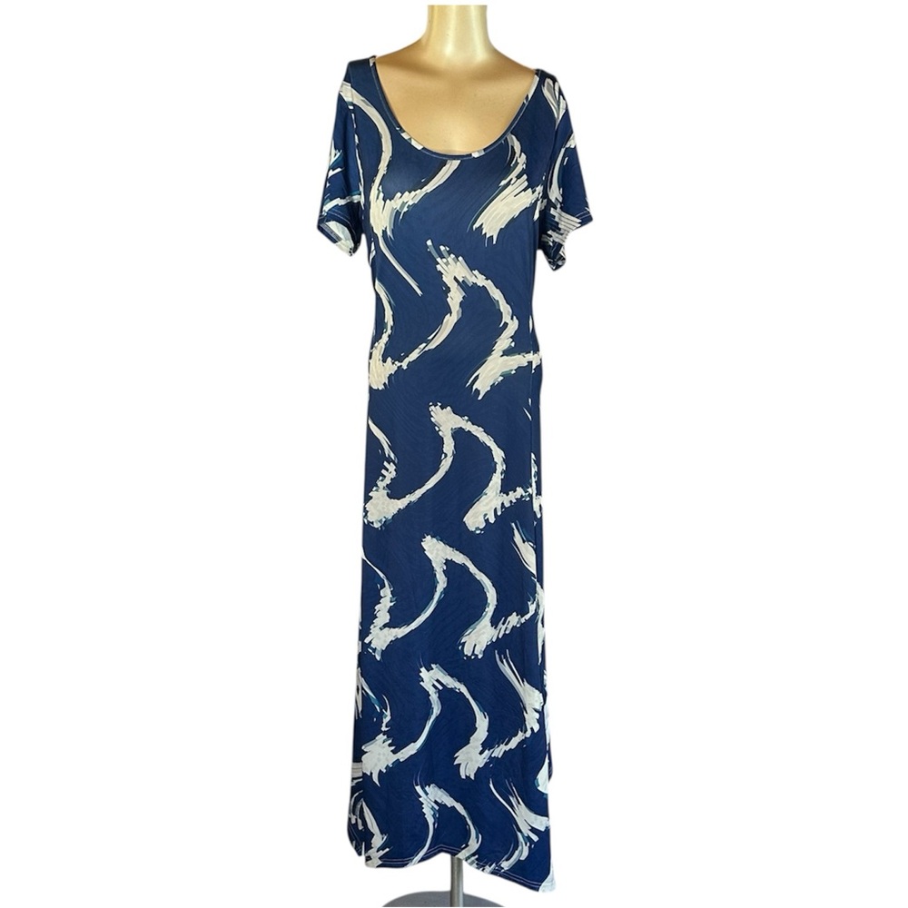 Lily by Firmiana Navy White Abstract Maxi Dress XL